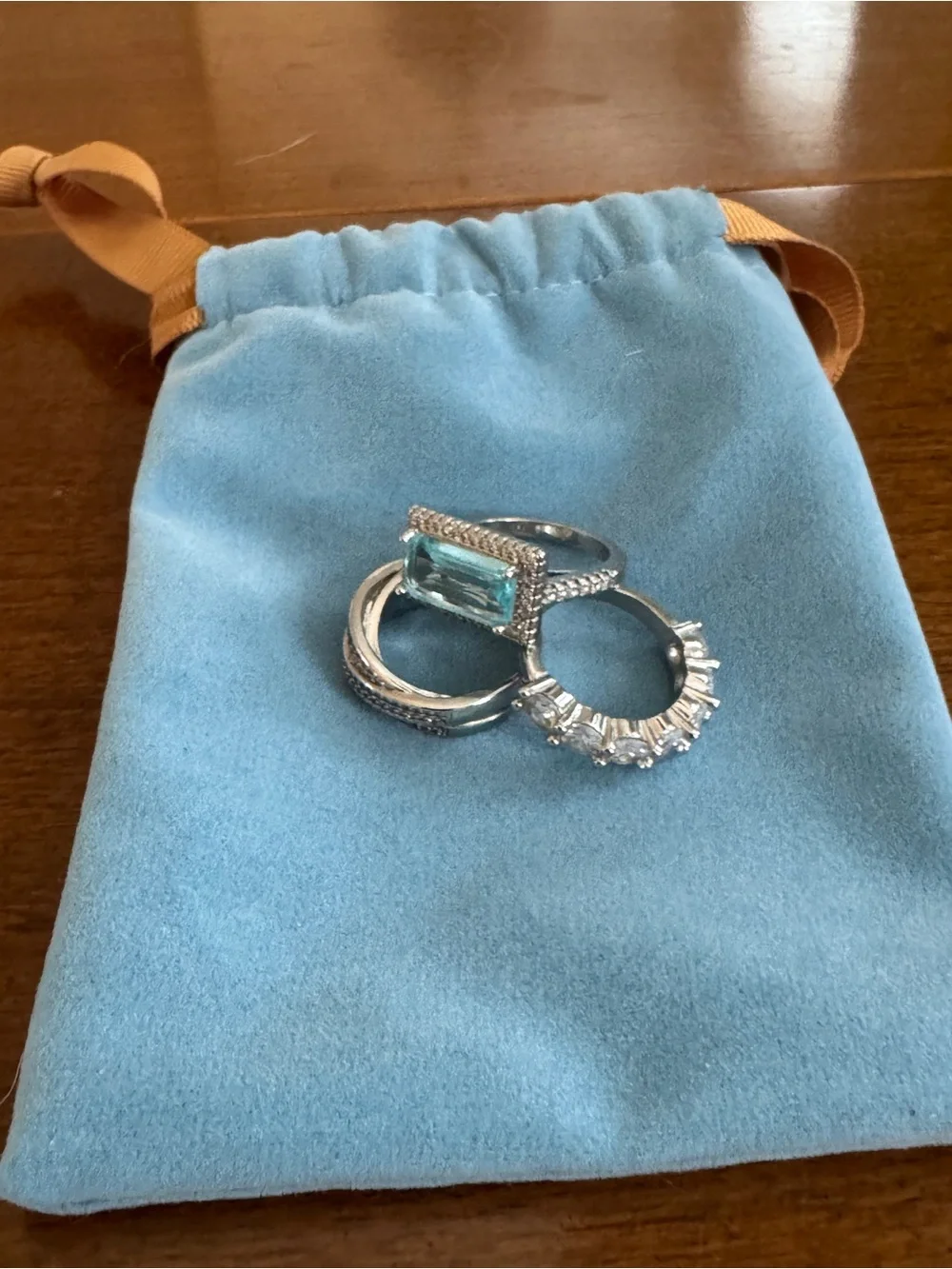 OLIVIA HAYES VINTAGE SILVER TURQUOISE GLASS RING SET, size 7 - Picture 3 of 8